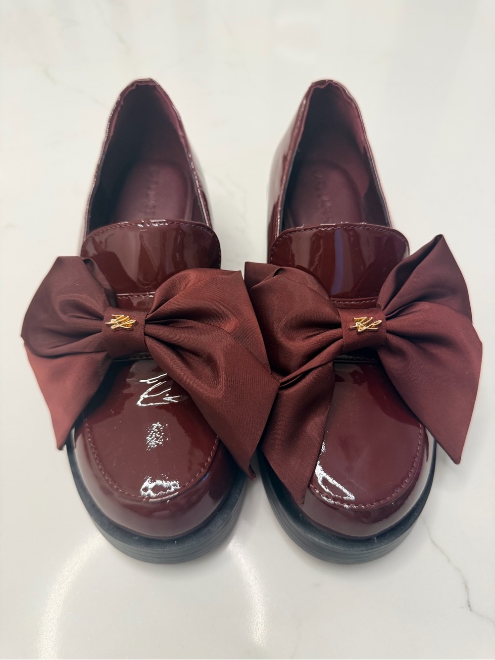 Karl Lagerfeld Burgundy Patent Loafers with Satin Bow